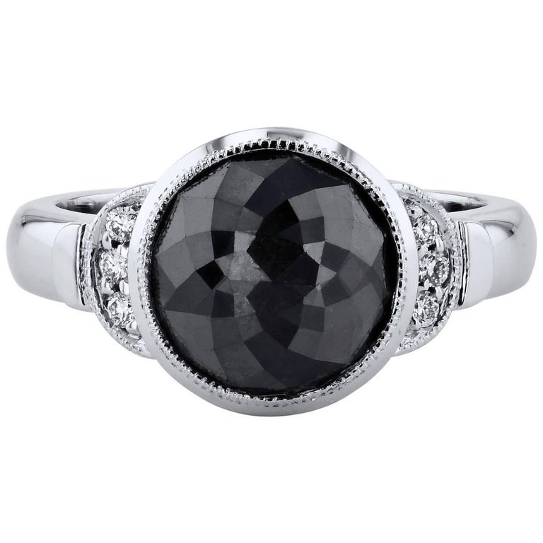 4 Carat Bezel Set Rose Cut Black Diamond Ring Handmade by H & H Jewels 1