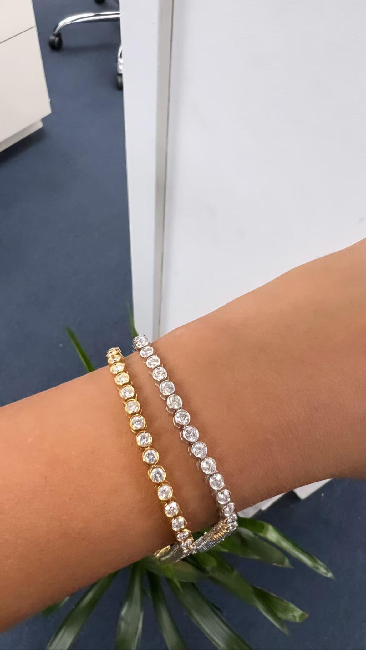 4 Karat natürliches Diamant-Tennisarmband aus 14 Karat Gold mit Lünettenfassung (Rundschliff) im Angebot