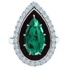 4 Carat Blue Green Tourmaline Onyx and Diamond Ring
