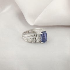 4 Ct Natural Blue Sapphire 0.41 Ct Diamond Ring in 18K White Gold Cocktail Ring