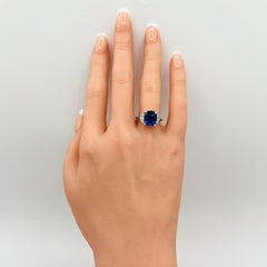 4 Carat Blue Sapphire Cushion and White Cadillac Diamond Ring in 18K White Gold