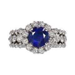 4 Carat Blue Sapphire Diamond 18 Carat White Gold Ring