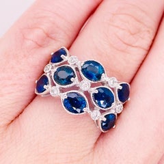 4 Carat Blue Sapphire & Diamond Fashion Ring 14 Karat Gold 3.75ct Cocktail Ring