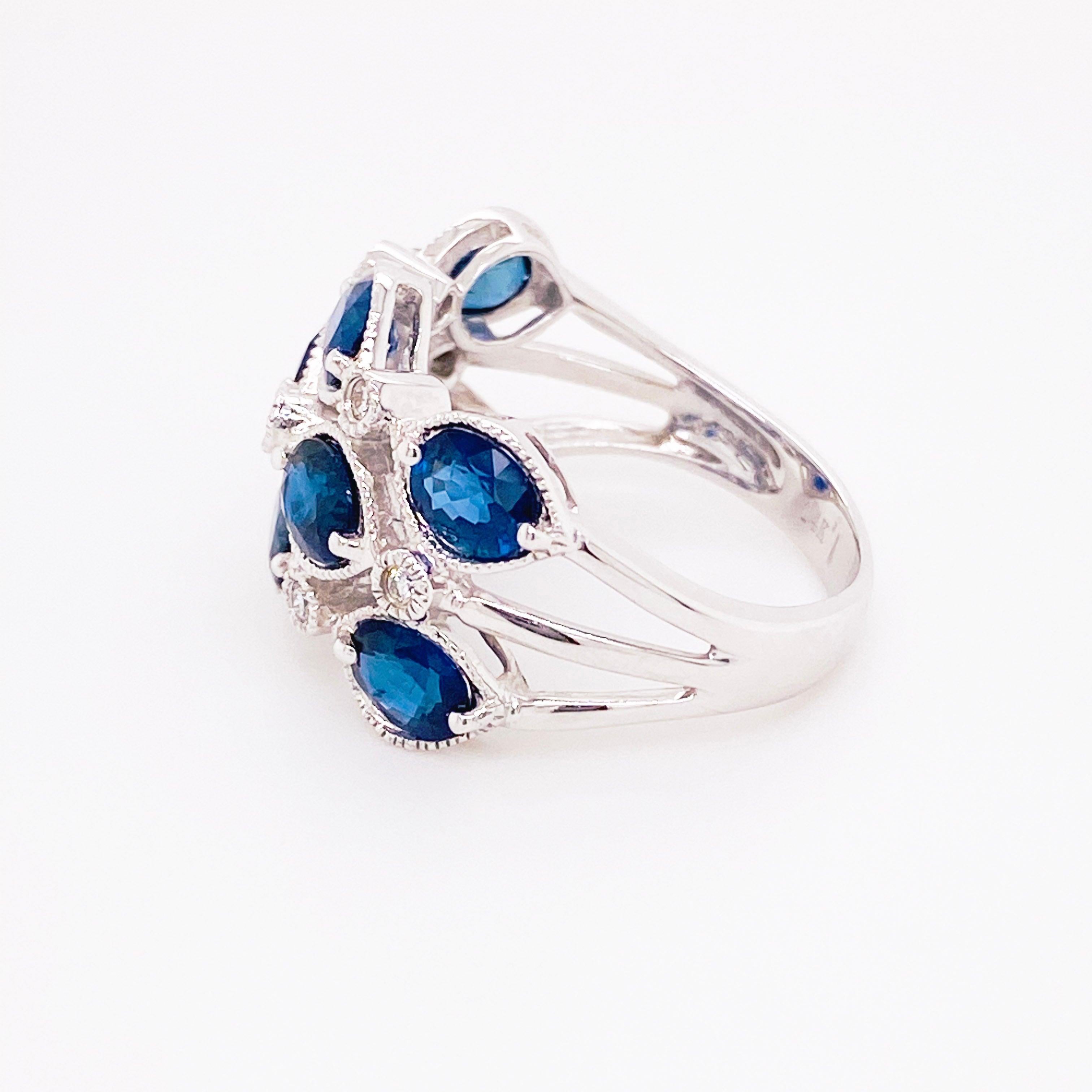 For Sale:  4 Carat Blue Sapphire & Diamond Fashion Ring 14 Karat Gold 3.75ct Cocktail Ring 4