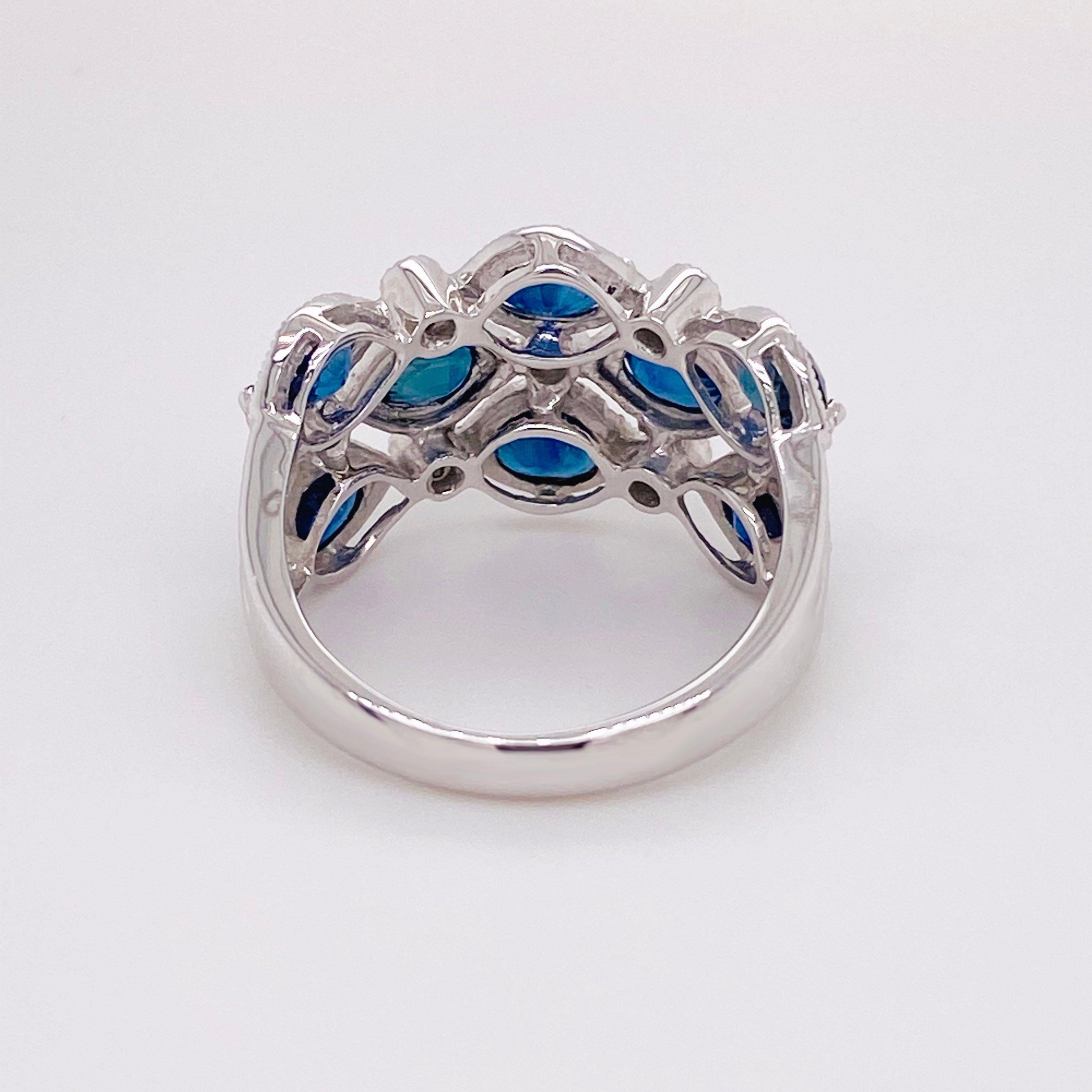 For Sale:  4 Carat Blue Sapphire & Diamond Fashion Ring 14 Karat Gold 3.75ct Cocktail Ring 5