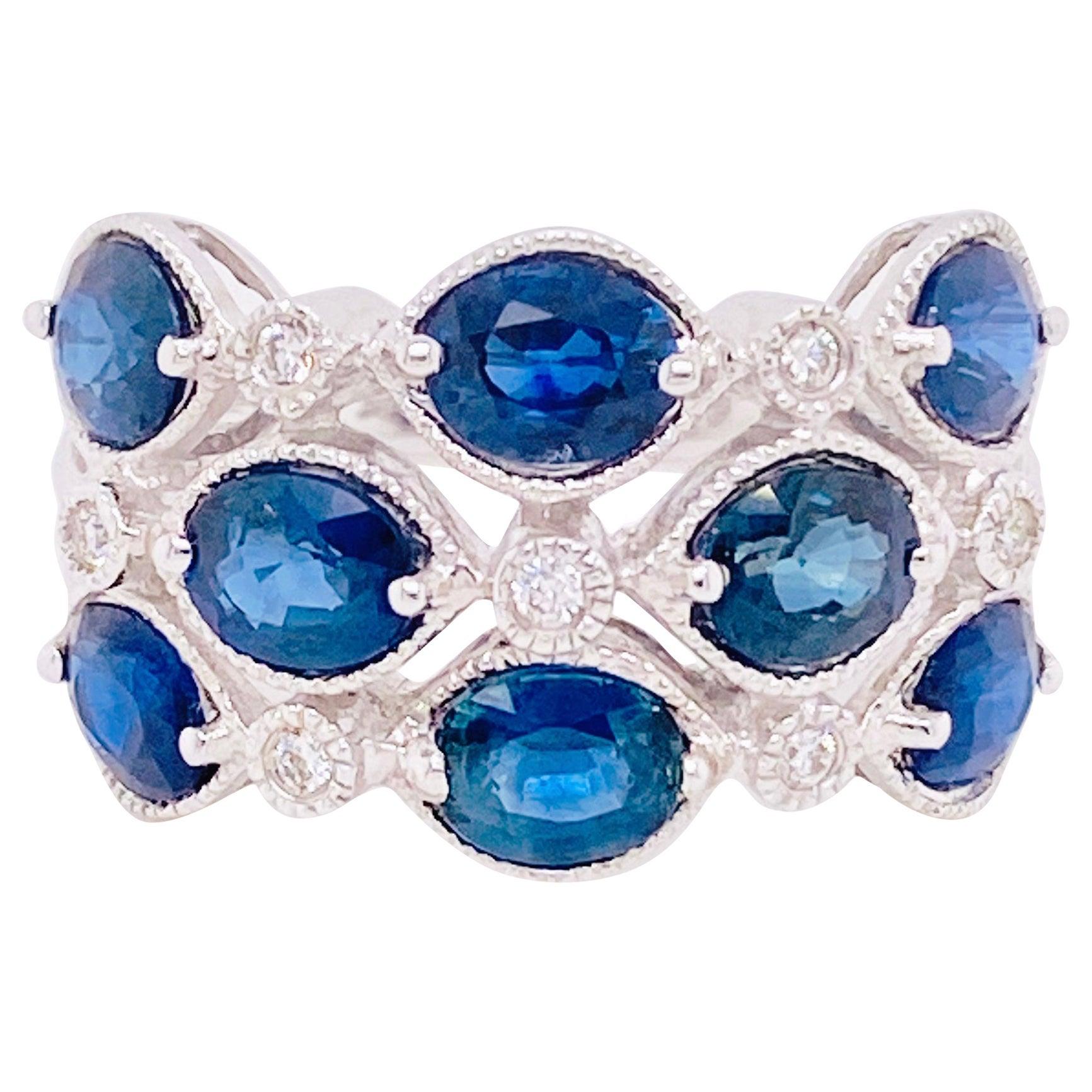 4 Carat Blue Sapphire & Diamond Fashion Ring 14 Karat Gold 3.75ct Cocktail Ring