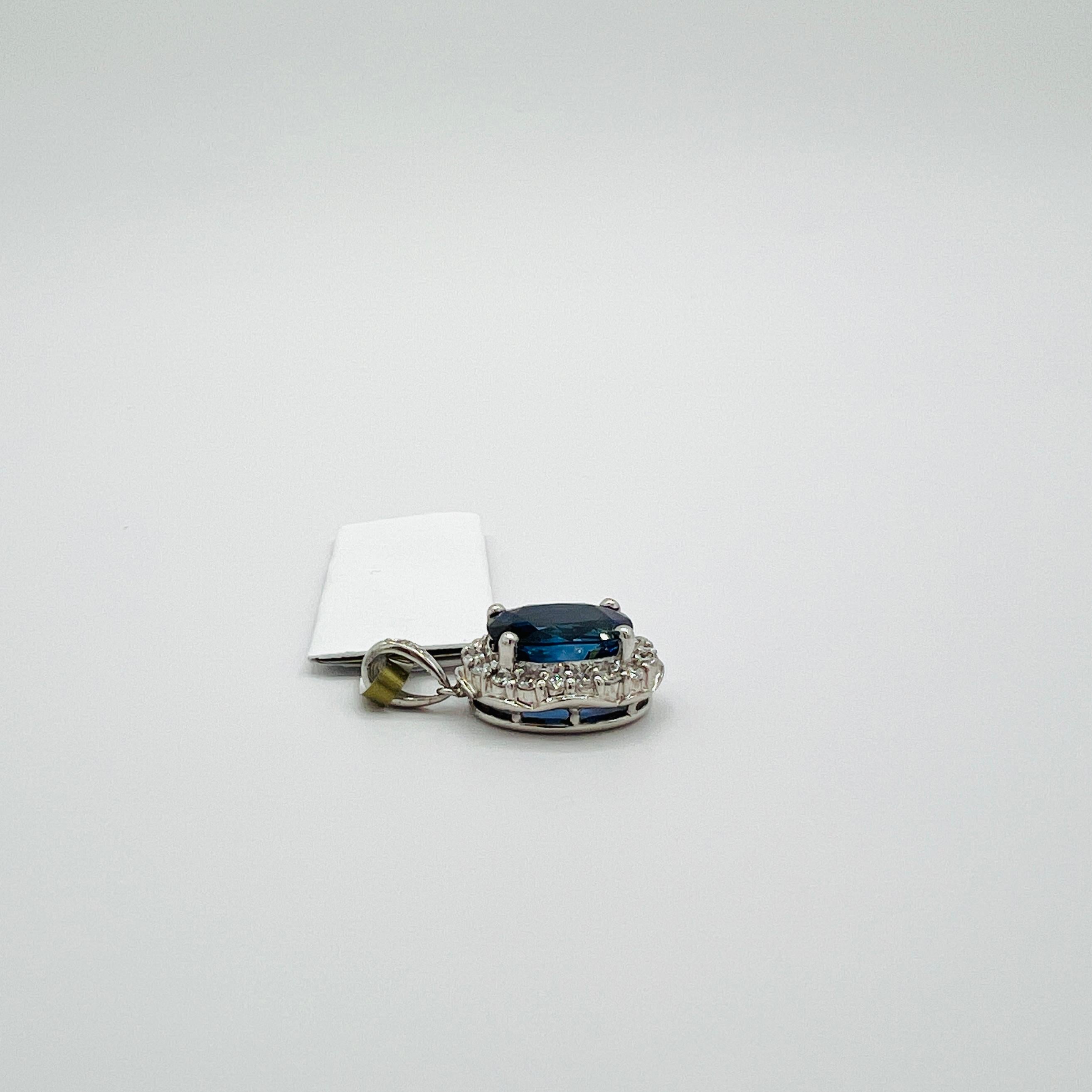 4 Carat Blue Sapphire Oval and White Diamond Pendant in Platinum For Sale 2