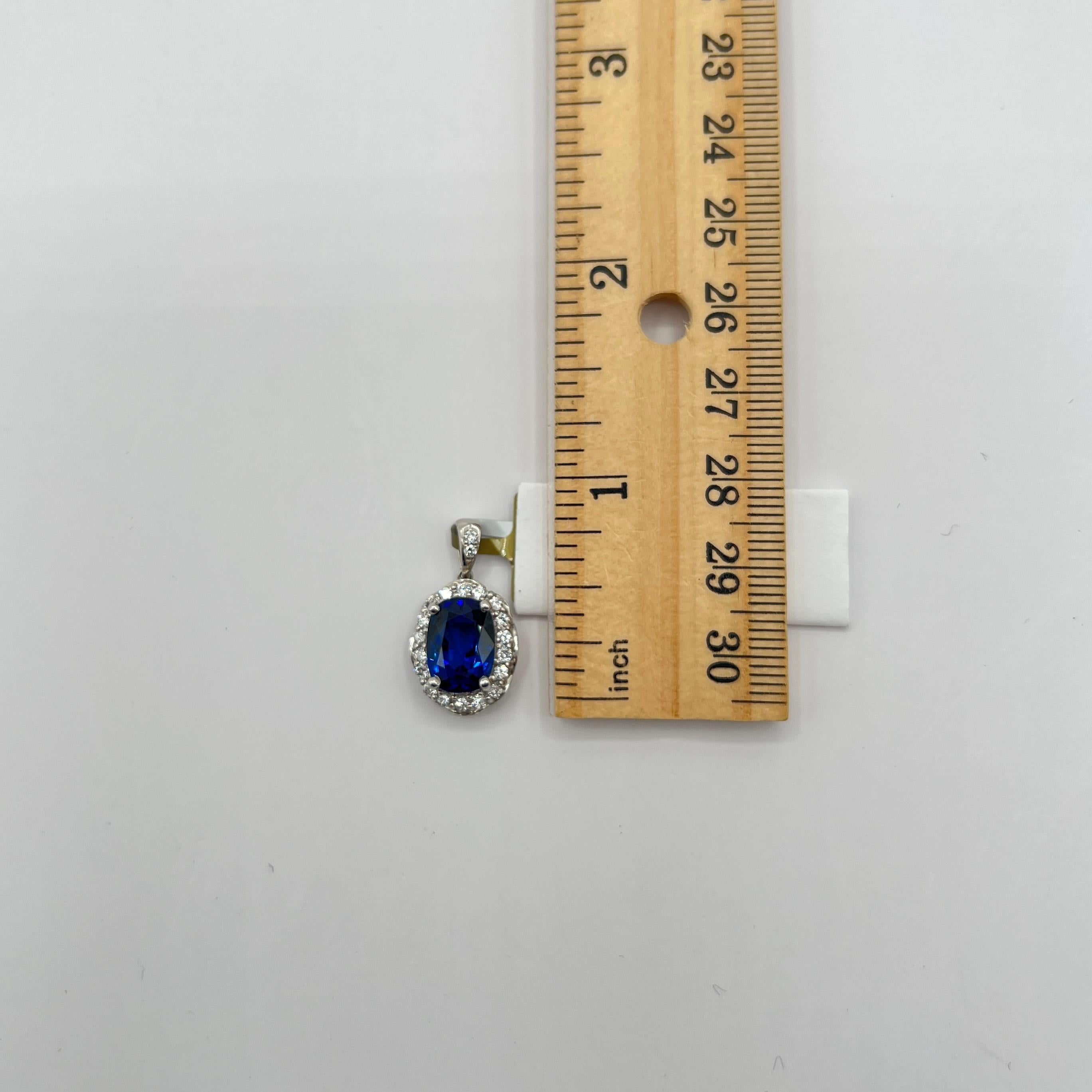 4 Carat Blue Sapphire Oval and White Diamond Pendant in Platinum For Sale 3