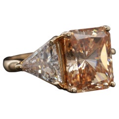 Art Deco 5 Carat Certified Natural Diamond Engagement Ring in 18K Yellow Gold