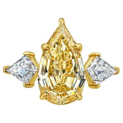 4 Carat Champagne Step Pear Diamond Three Stone Ring