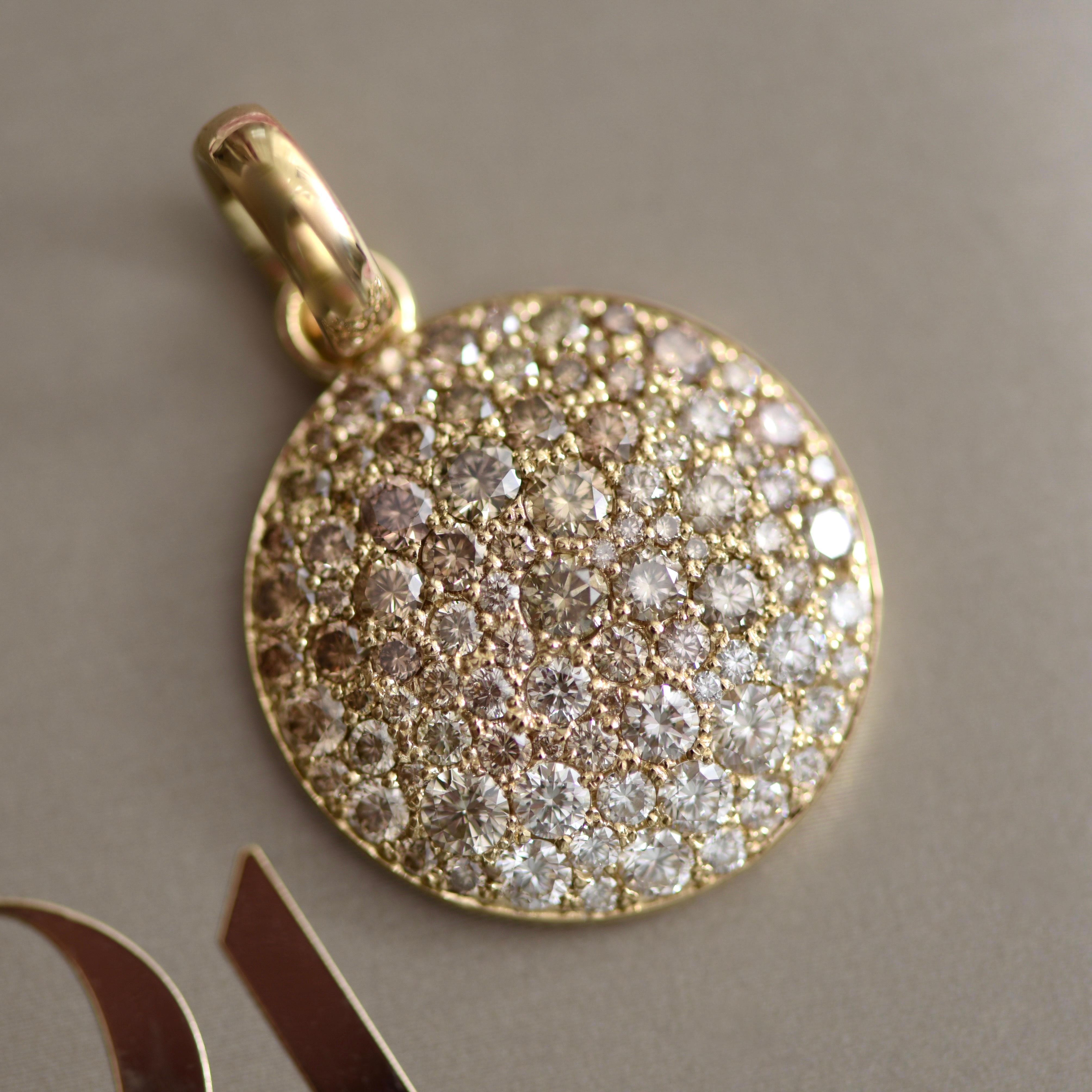 4 Carat Champagne White Diamonds 18 Karat Yellow Gold Pendant Glow by D&A  In New Condition For Sale In Singapore, SG
