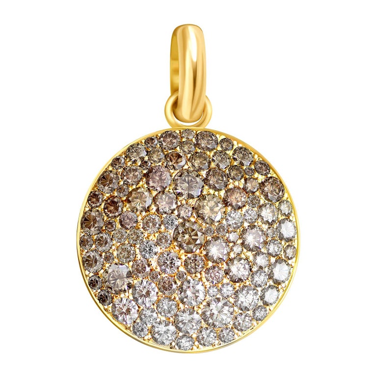 4 Carat Champagne, White Diamonds 14 Karat Yellow Gold Pendant Chain