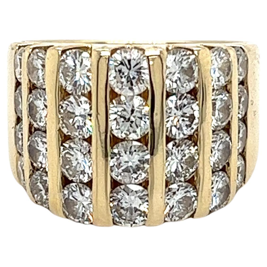 Bague grappe de diamants taille ronde sertie en canal de 4 carats en or jaune 14 carats