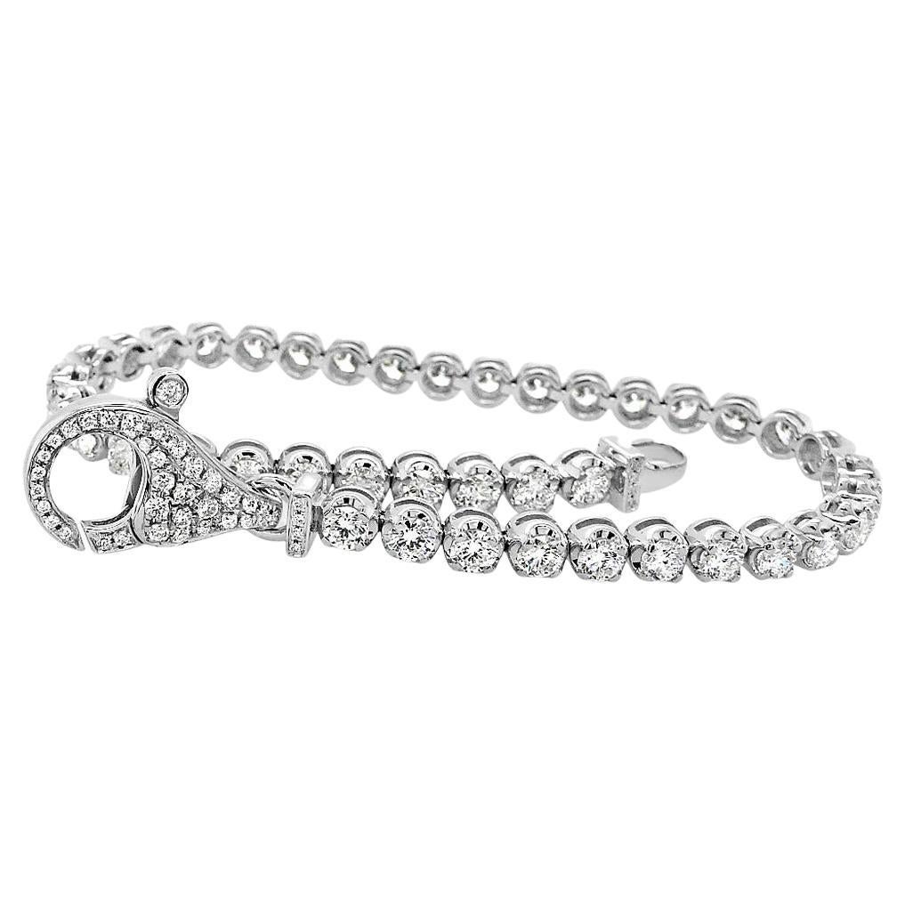 4 Carat Chunky Clasp White Diamond 18K White Gold Tennis Line Bracelet For Sale