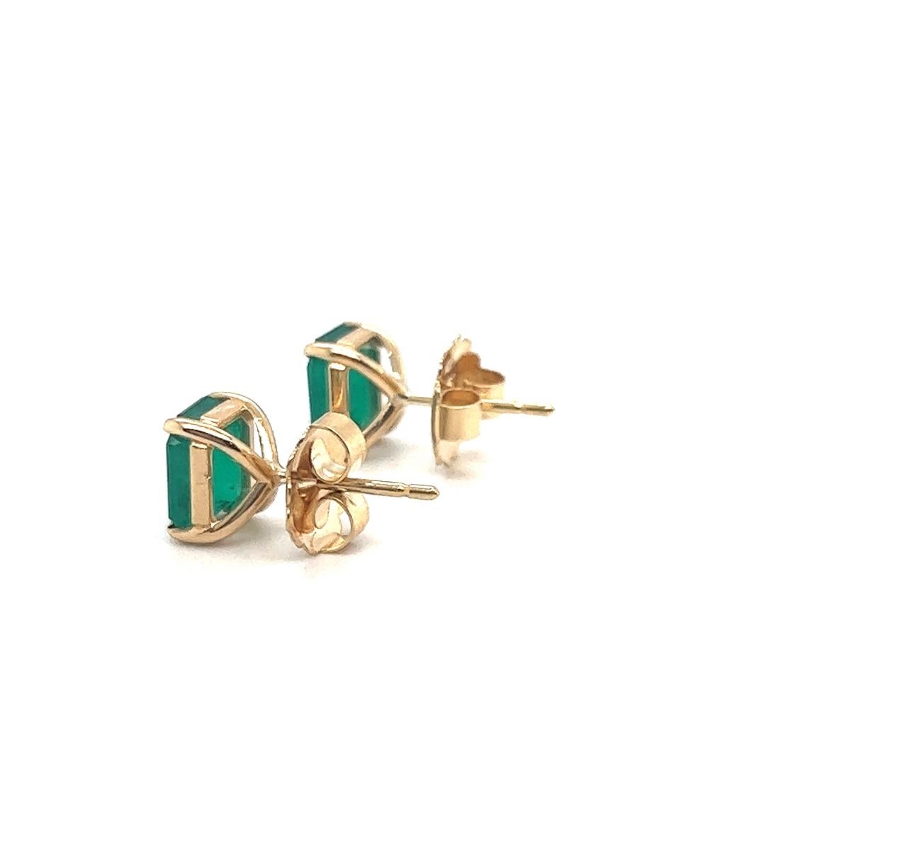 4 Carat total weight Colombian Earth Mined Emeralds
18k Yellow Gold
Emerald Cut
Muzo Color
Stud Earrings
Hand Made in the USA Miami, FL
Colombian Emerald Earrings, boasting a total weight of 4 carats. These exquisite earrings feature Earth Mined