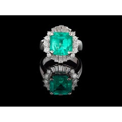 4 Carat Colombian Emerald Diamond Engagement Ring Floral Emerald Wedding Ring