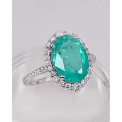 4 Carat Colombian Emerald Diamond Engagement Ring, Halo Emerald Bridal Ring