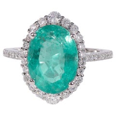 4 Carat Colombian Emerald Diamond Engagement Ring, Halo Emerald Bridal Ring