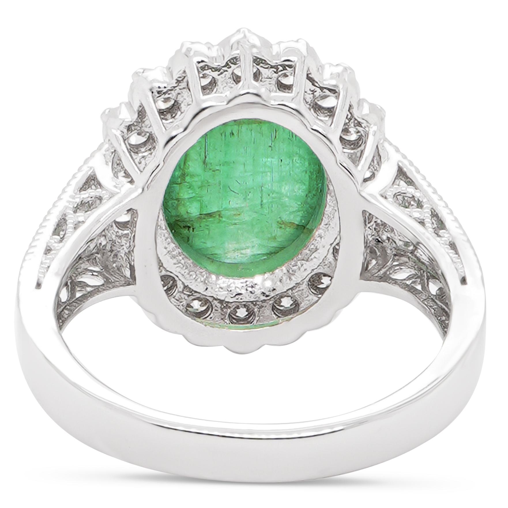 Art Nouveau 4 Carat Colombian Emerald & Diamond Solitaire PT 900 RIng For Sale
