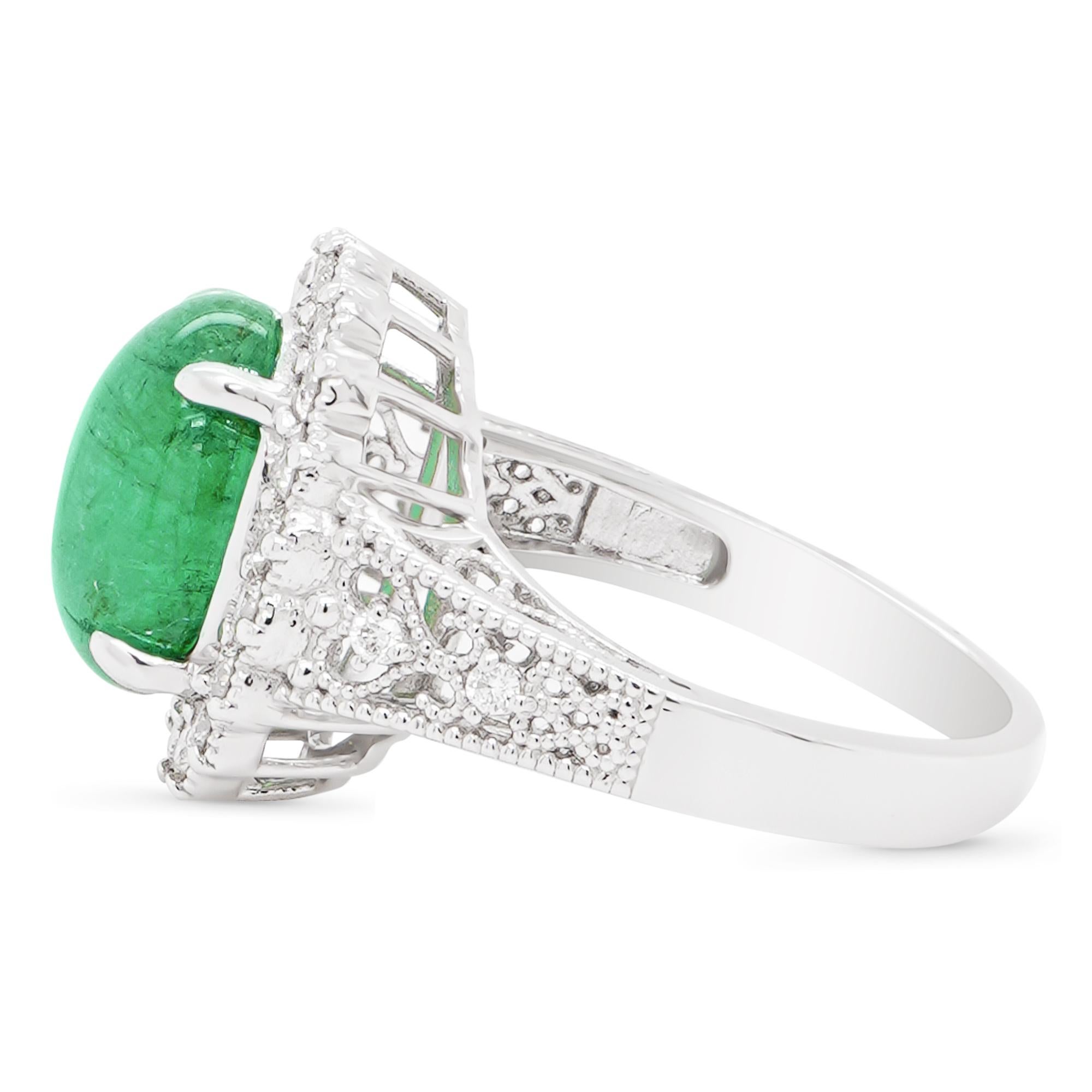 Taglio ovale 4 Carati Smeraldo Colombiano e Diamante Solitario PT 900 RIng in vendita