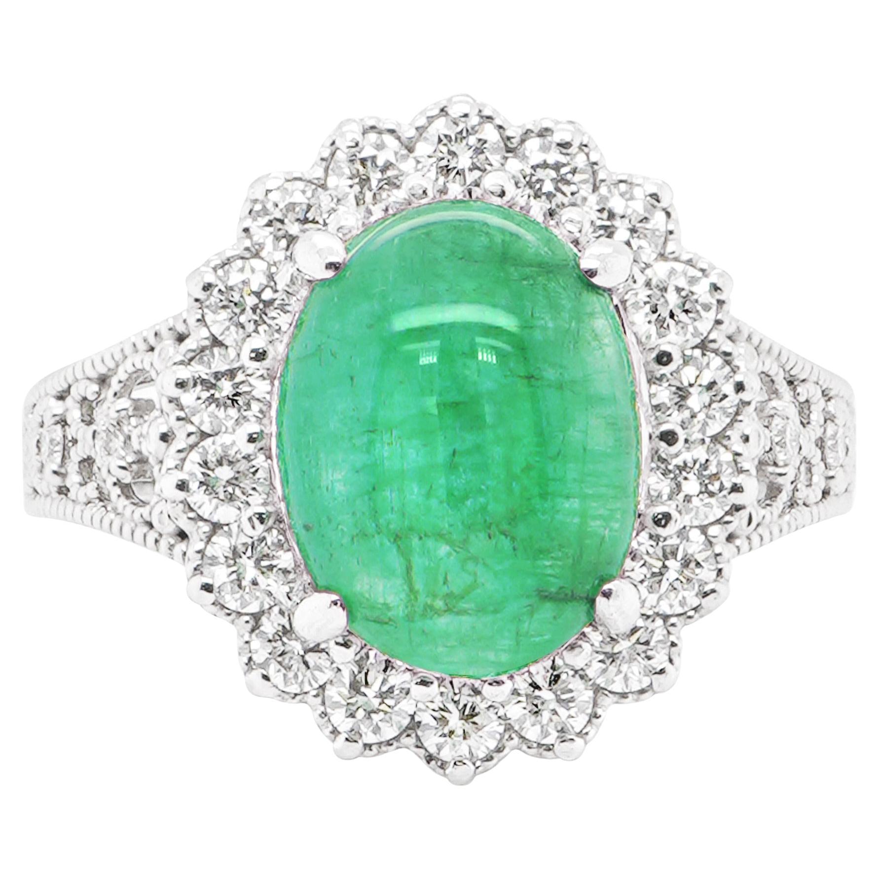 4 Carat Colombian Emerald & Diamond Solitaire PT 900 RIng For Sale