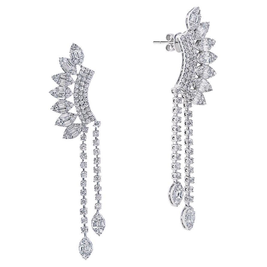 4 Carat Combine Mix Shape Dangling Diamond Earrings Certified For Sale