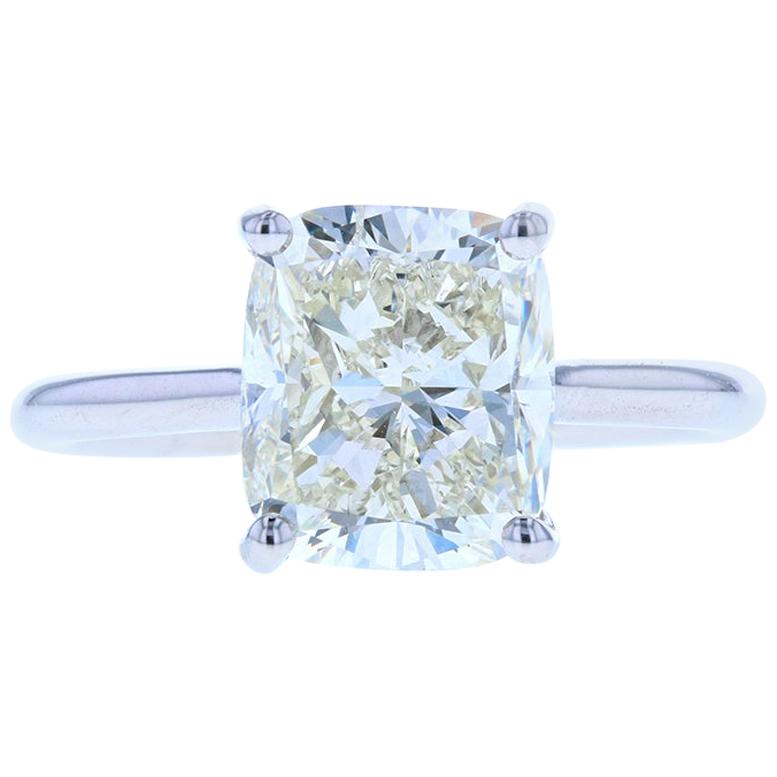 4 Carat Cushion Cut Diamond Solitaire Engagement Ring, Platinum Setting