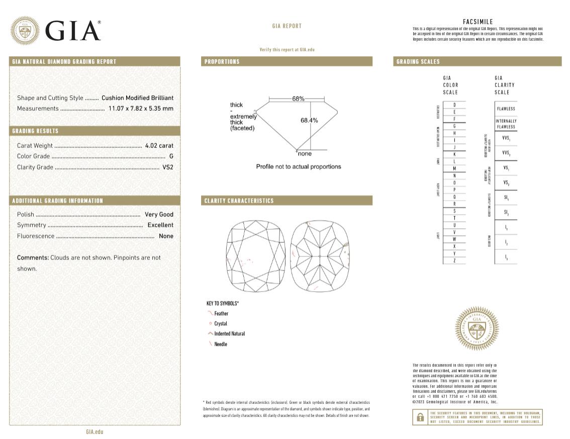 Contemporain Bague de fiançailles en platine et jaune 18 carats avec un diamant de 4 carats taille coussin G VS2 en vente