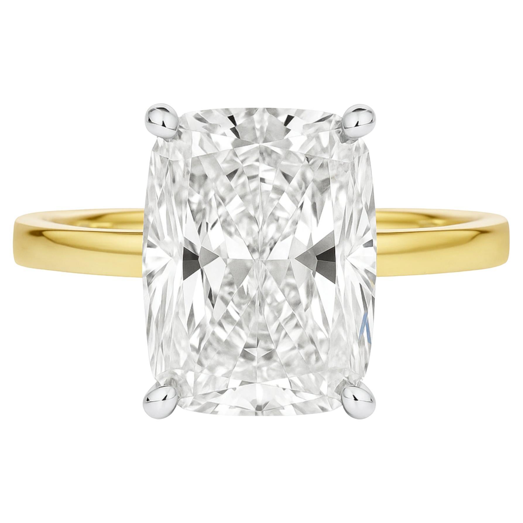 Bague de fiançailles en platine et jaune 18 carats avec un diamant de 4 carats taille coussin G VS2