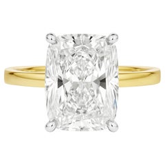 Bague de fiançailles en platine et jaune 18 carats avec un diamant de 4 carats taille coussin G VS2