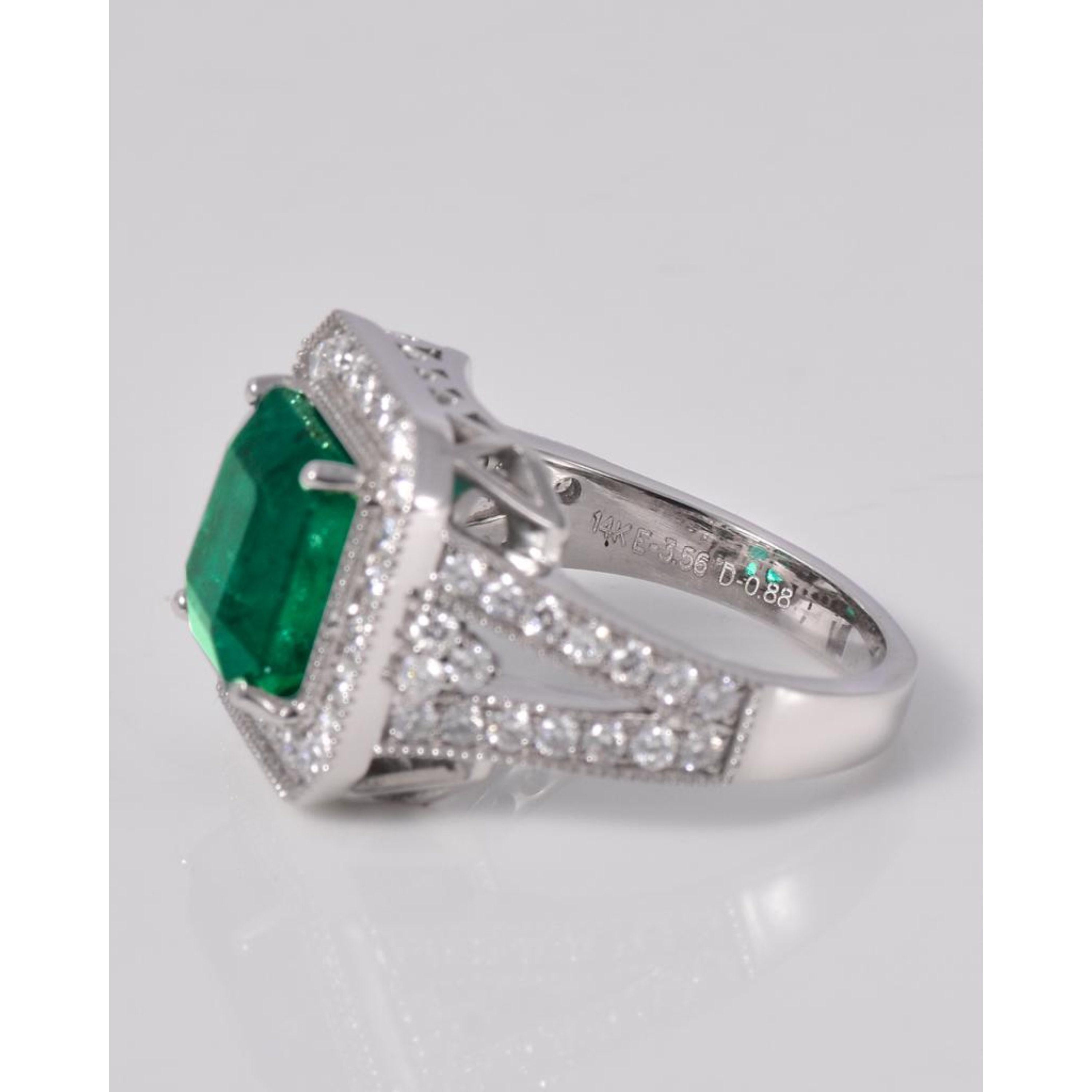 For Sale:  4 Carat Cushion Cut Halo Emerald Engagement Ring Art Deco Diamond Wedding Ring 2