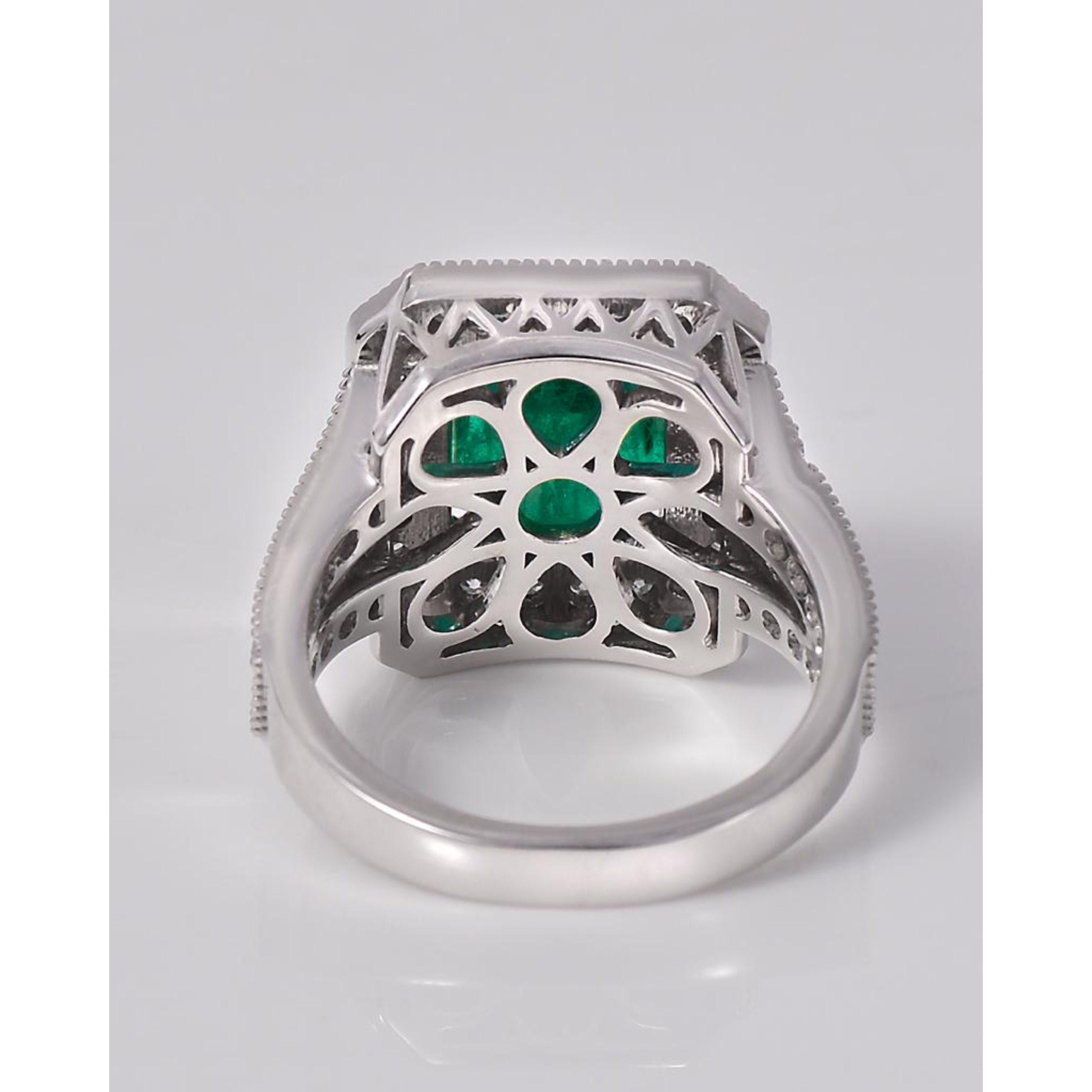 For Sale:  4 Carat Cushion Cut Halo Emerald Engagement Ring Art Deco Diamond Wedding Ring 3
