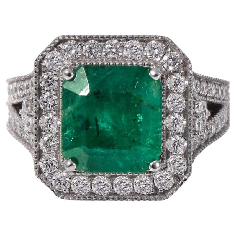 2 Carat Square Asscher Cut Diamond Engagement Ring Emerald Halo Art ...