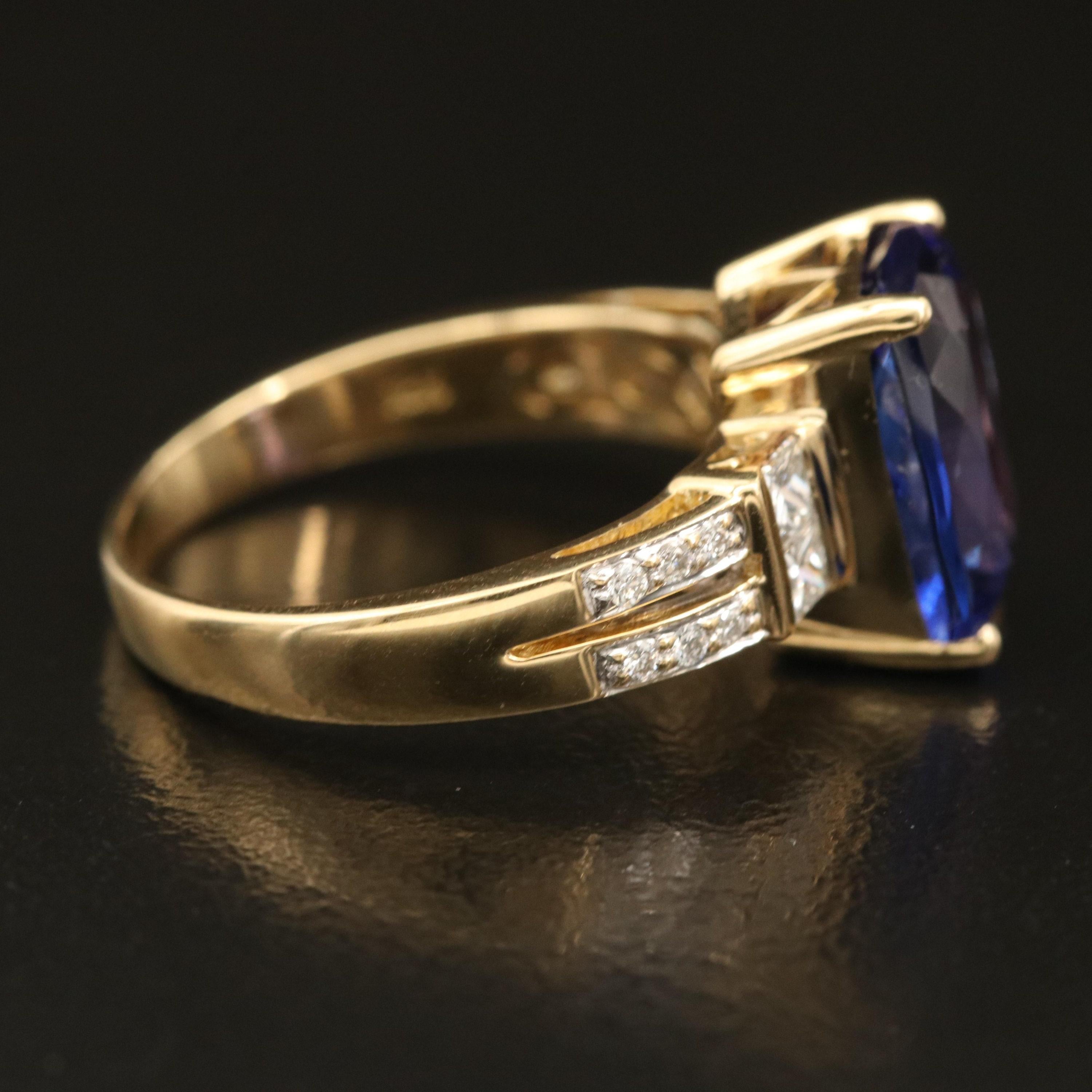 For Sale:  4 Carat Cushion Cut Tanzanite Engagement Ring, Diamond Signet Wedding Band 2