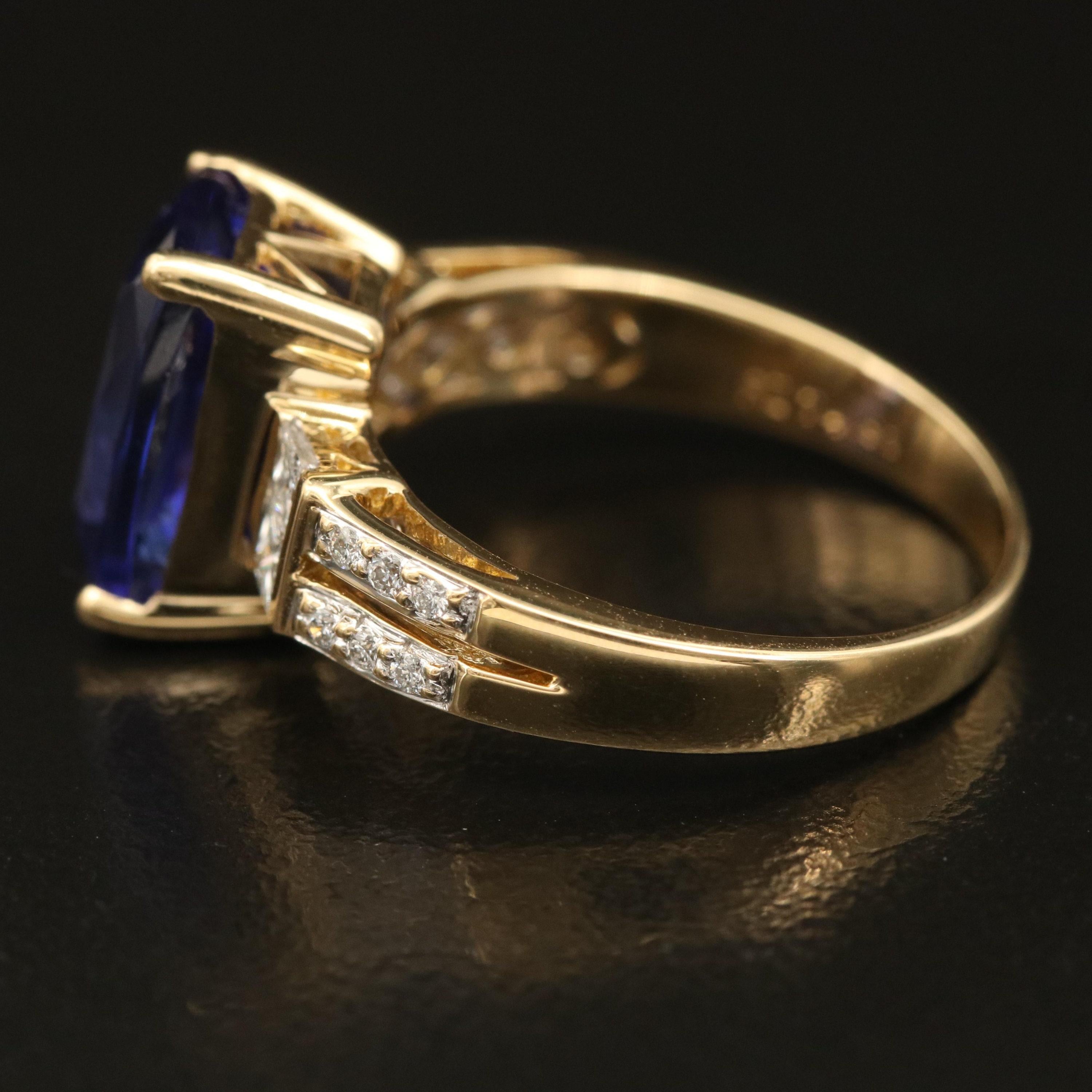 For Sale:  4 Carat Cushion Cut Tanzanite Engagement Ring, Diamond Signet Wedding Band 6