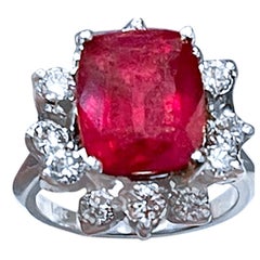 4 Carat Cushion Shape Treated Ruby and Diamond 14 Karat White Gold Ring