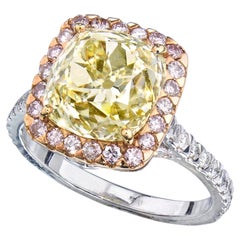 4 Carat Cushion Statement Fancy Yellow 14K Gold A Crown-Worthy Fancy Rarity