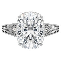 4 Carat Cushion Statement Type IIa Brilliant White / D color FL/IF 14K Gold