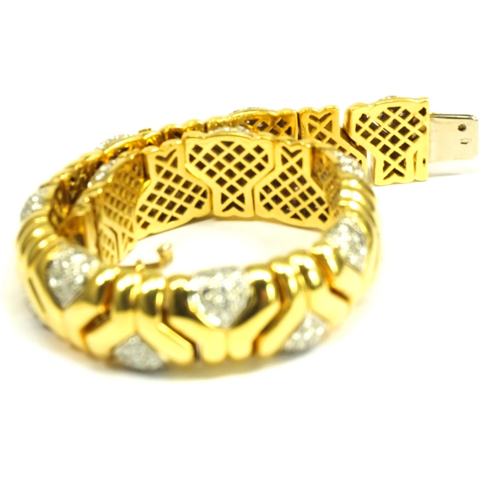 Bracelet à maillons fantaisie en or jaune 18 carats avec diamants de 4 carats Bon état - En vente à Goettingen, DE