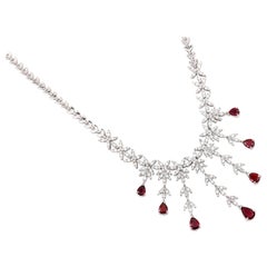 4 Carat Diamond and 3 Carat Ruby Drop Necklace, 18 Karat Gold