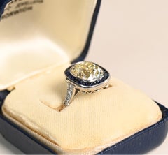 4 Carat Engagement Ring. Cushion Cut Diamond Sapphire Halo Platinum Ring J VS2