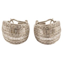 4 Carat Diamond Baguette and Round Brilliant Huggie Earrings in 14k White Gold