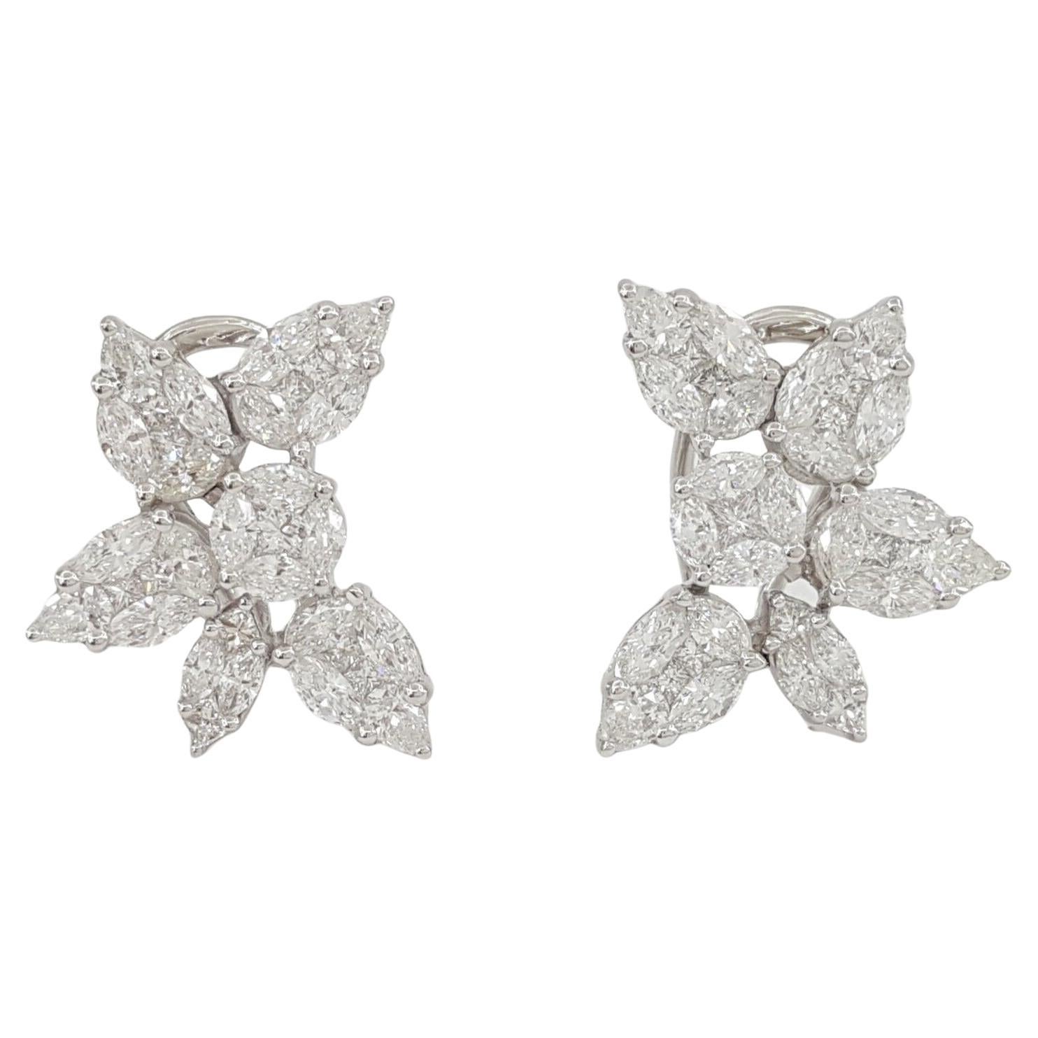 4 Carat Diamond Cluster Earrings E/F Color For Sale