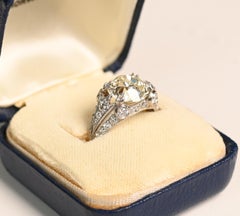 4.20ct Engagement Ring. Old European Cut Diamond Geometric Ring Platinum K VS2