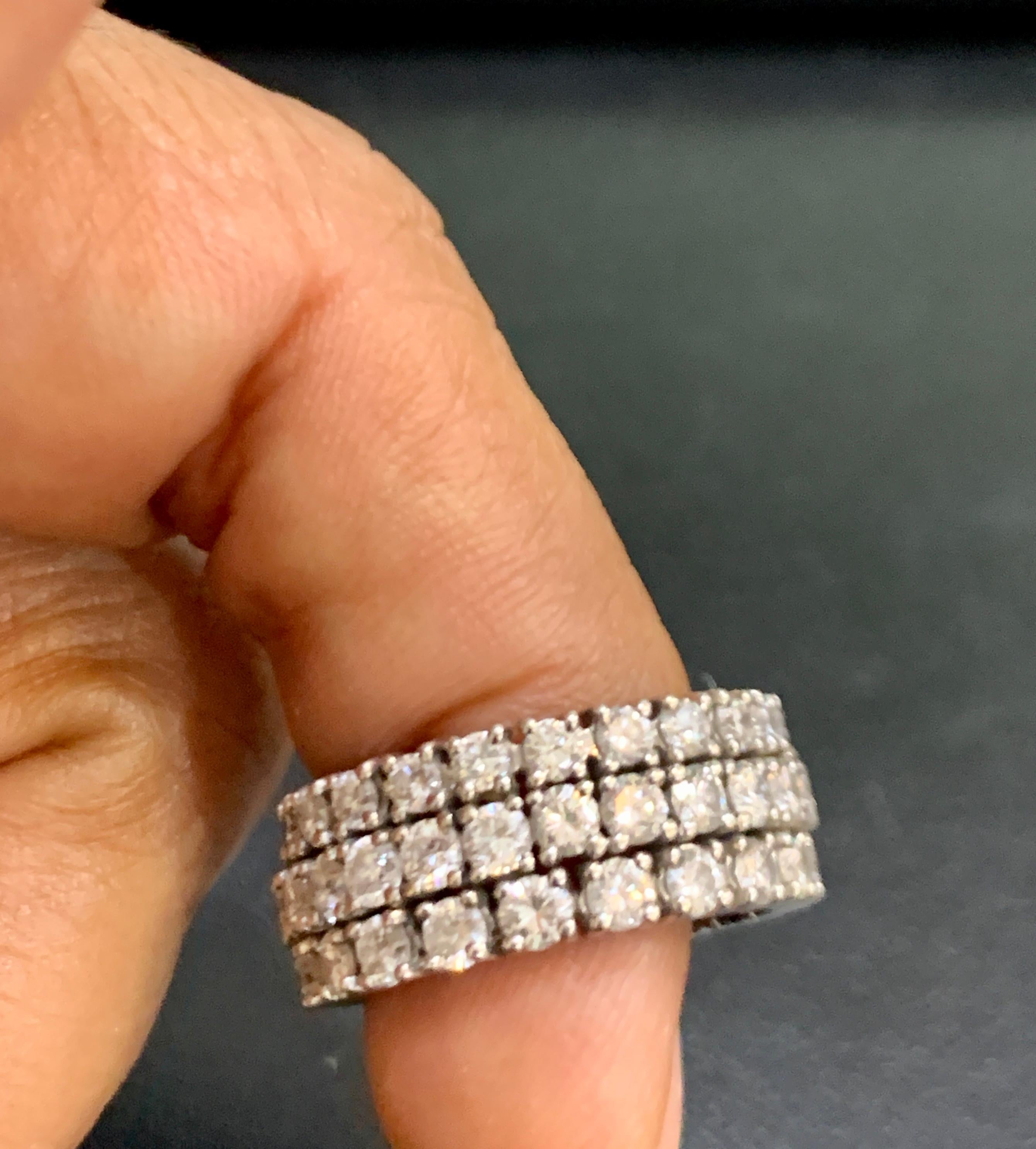 4 Carat Diamond Eternity Engagement Band 14 Karat White Gold 3-Row Band In Excellent Condition In New York, NY