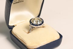 4 Carat Diamond Halo Ring. Old European Cut Diamond Sapphire Ring Platinum K VS1