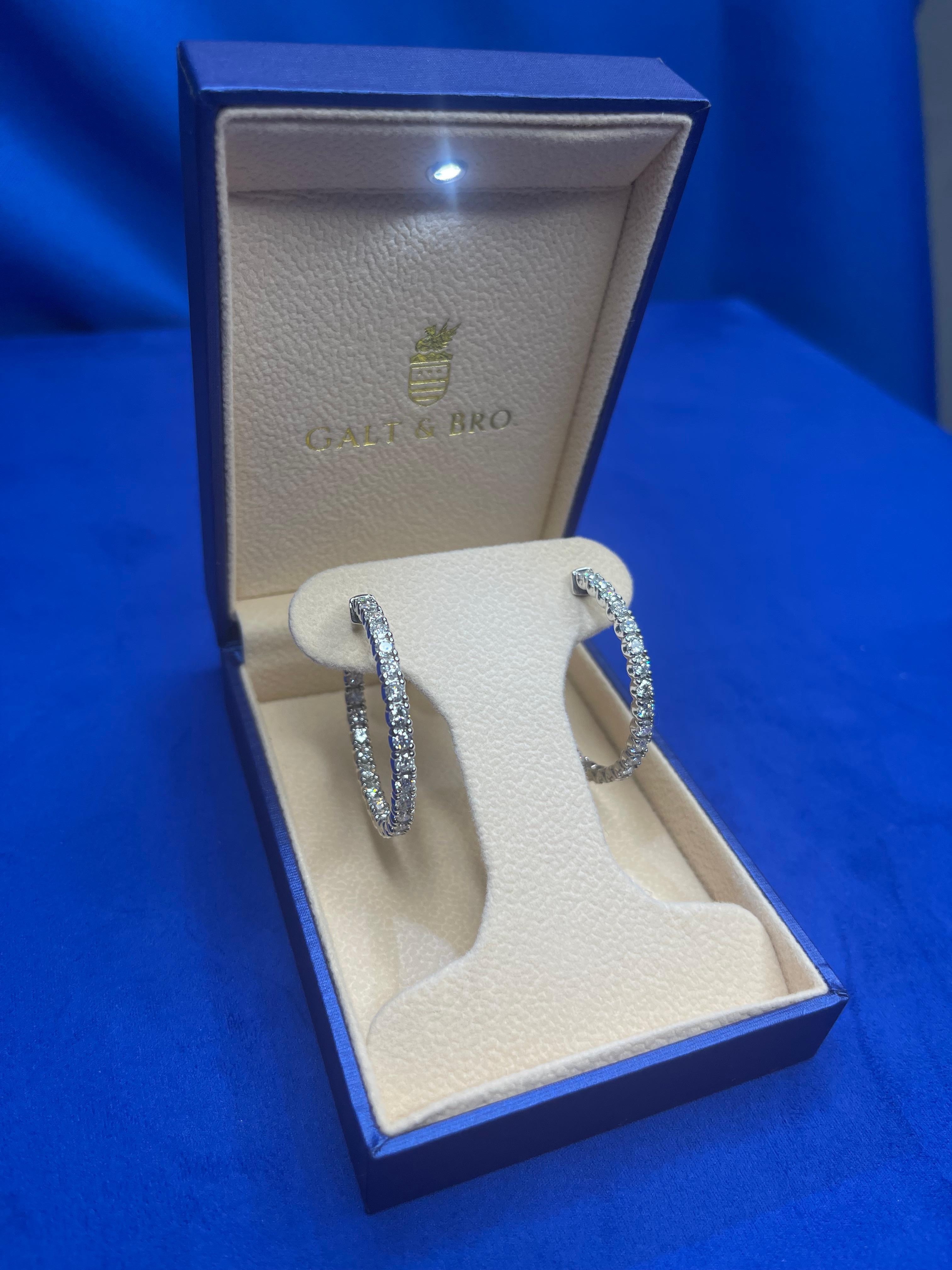 Women's or Men's 3 Carat Diamond Hoop 14 Karat White Gold Classic Medium Four Carat Earrings For Sale