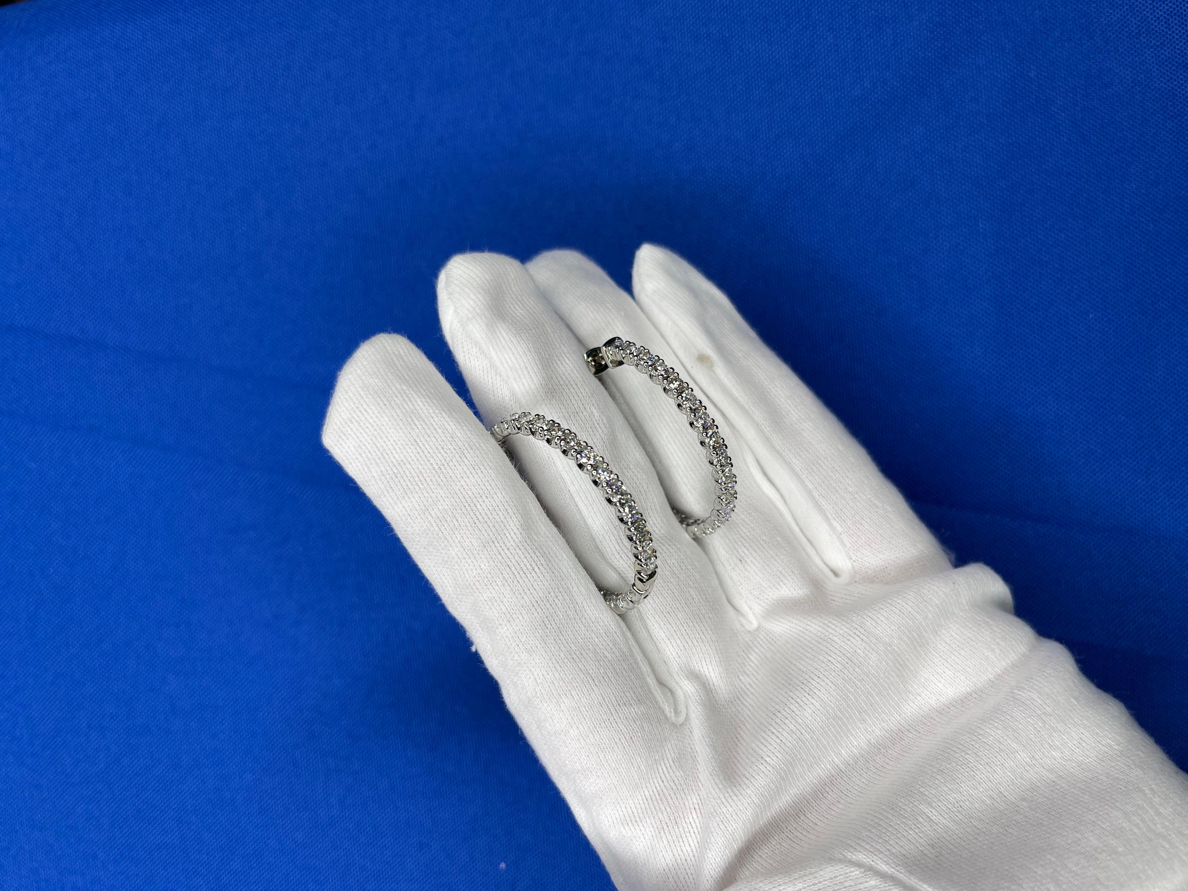 3 Carat Diamond Hoop 14 Karat White Gold Classic Medium Four Carat Earrings For Sale 1