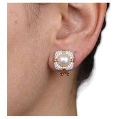 4 Carat Diamond Mabe Pearl 18k Yellow Gold Omega Back Earrings