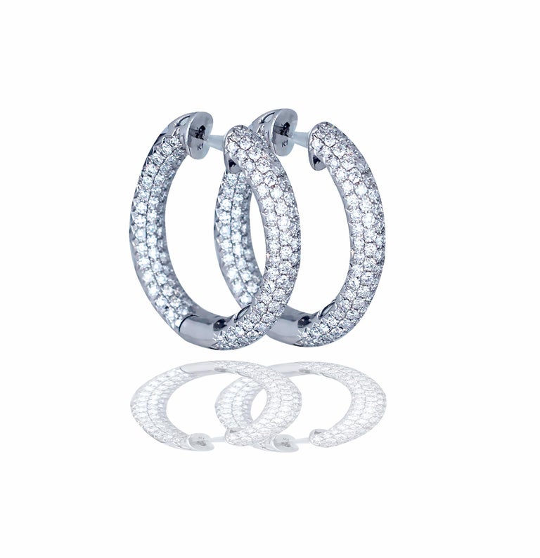 4 Carat Diamond Pave' Hoops For Sale at 1stdibs